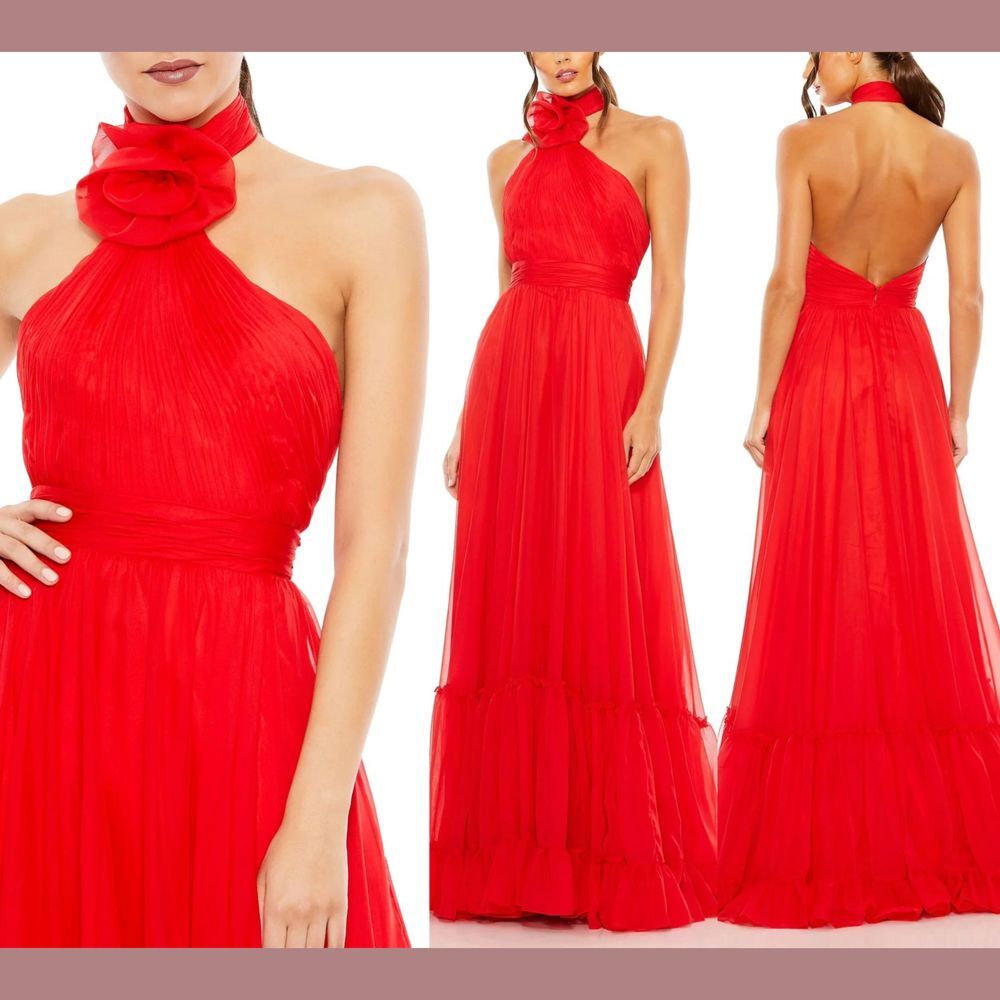 NWT Mac Duggal [ 6 ]‎ Asymmetrical Halter Neck Tiered A Line Gown 68209 Red
